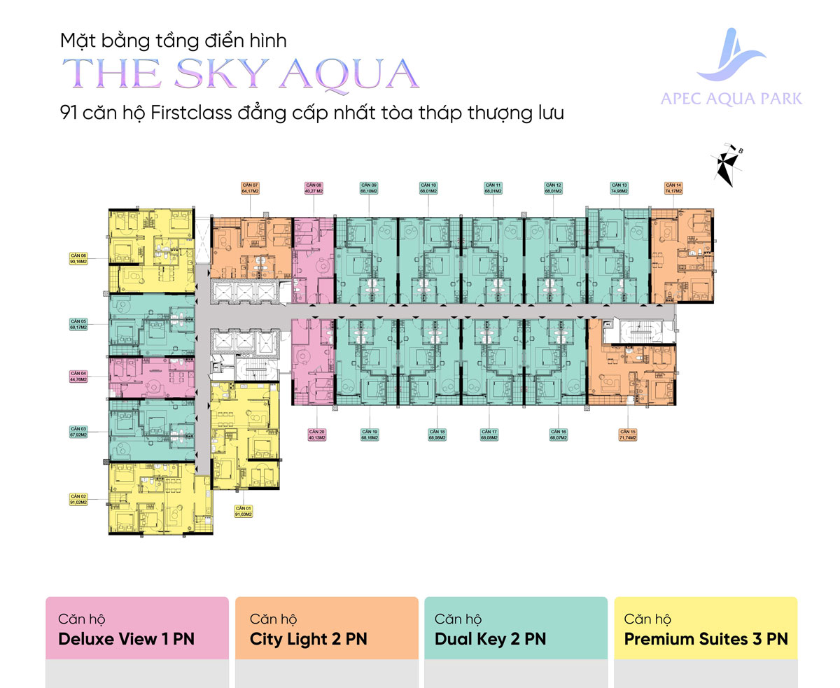 mặt bằng căn hộ The Sky Aqua Bắc Giang - Apec Aqua Park