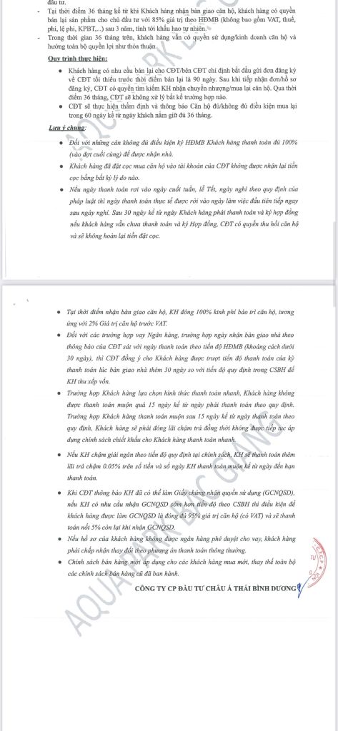 chính sách bán hàng & thanh toán chung cư Aqua Park Bắc Giang