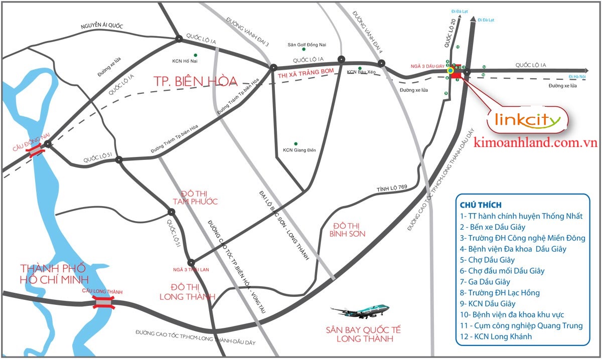vị trí dự án Dầu Giây The Link City Đồng Nai - Kim Oanh Group